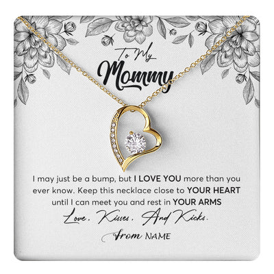 Forever Love Necklace 18K Yellow Gold Finish | 1 | Personalized To My Mommy Necklace Baby Bump Expecting Mom First Time Mom Pregnancy Pregnant New Mom Mother To Be Mothers Day Customized Gift Box Message Card | teecentury