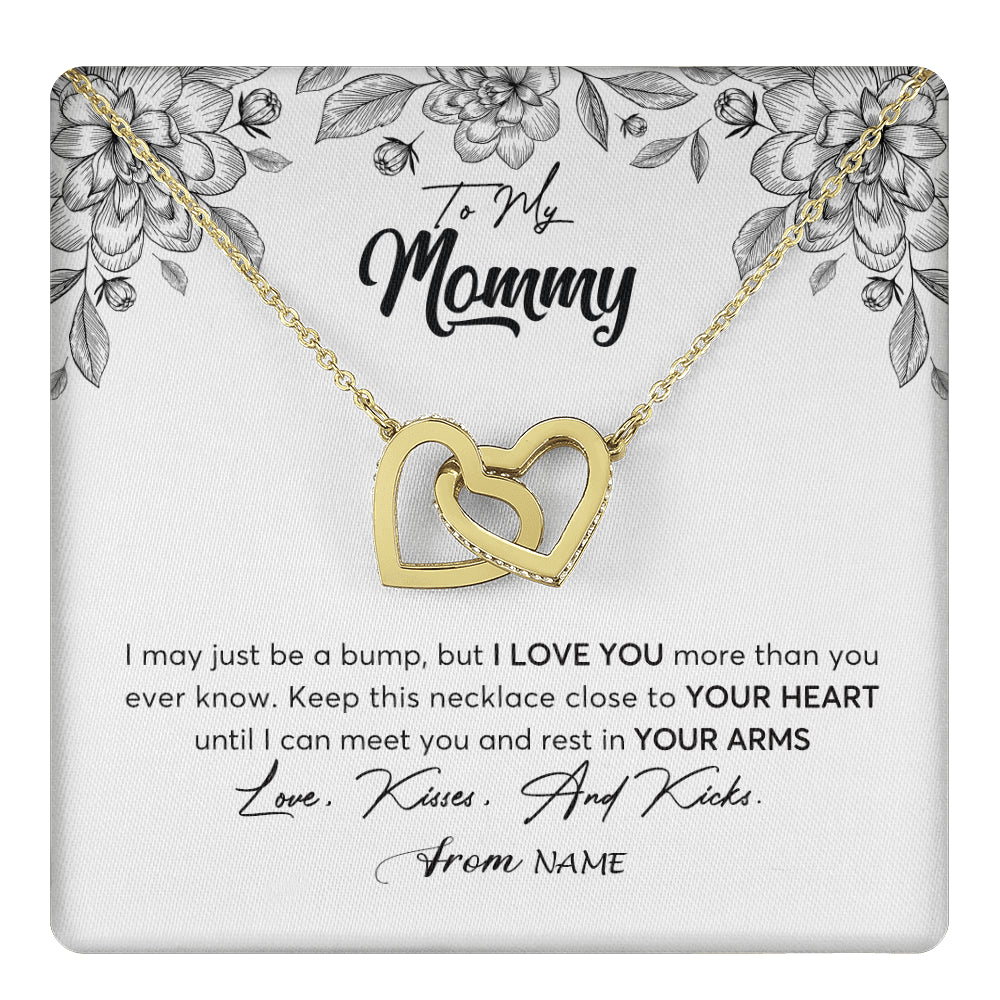 Interlocking Hearts Necklace 18K Yellow Gold Finish | 1 | Personalized To My Mommy Necklace Baby Bump Expecting Mom First Time Mom Pregnancy Pregnant New Mom Mother To Be Mothers Day Customized Gift Box Message Card | teecentury