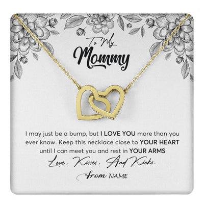 Interlocking Hearts Necklace 18K Yellow Gold Finish | 1 | Personalized To My Mommy Necklace Baby Bump Expecting Mom First Time Mom Pregnancy Pregnant New Mom Mother To Be Mothers Day Customized Gift Box Message Card | teecentury