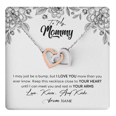 Interlocking Hearts Necklace Stainless Steel & Rose Gold Finish | 1 | Personalized To My Mommy Necklace Baby Bump Expecting Mom First Time Mom Pregnancy Pregnant New Mom Mother To Be Mothers Day Customized Gift Box Message Card | teecentury