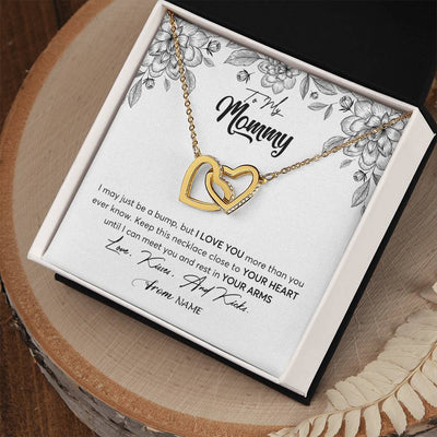 Interlocking Hearts Necklace 18K Yellow Gold Finish | Personalized To My Mommy Necklace Baby Bump Expecting Mom First Time Mom Pregnancy Pregnant New Mom Mother To Be Mothers Day Customized Gift Box Message Card | teecentury
