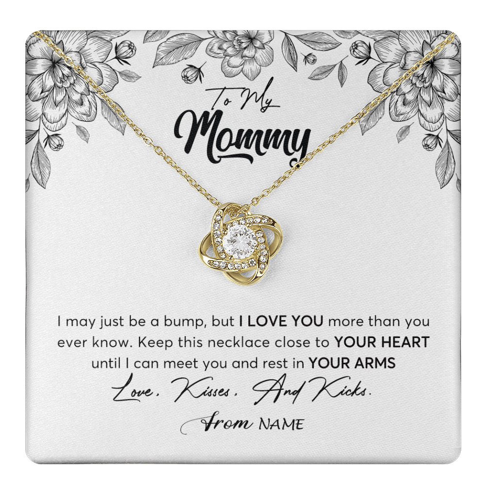 Love Knot Necklace 18K Yellow Gold Finish | 1 | Personalized To My Mommy Necklace Baby Bump Expecting Mom First Time Mom Pregnancy Pregnant New Mom Mother To Be Mothers Day Customized Gift Box Message Card | teecentury