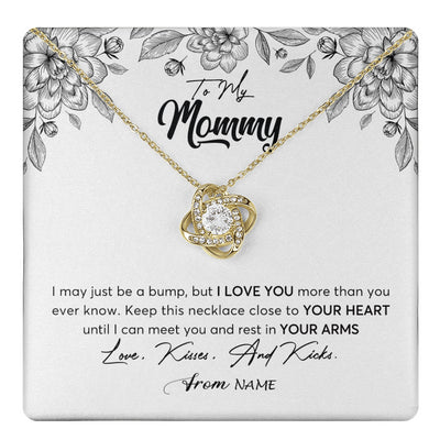 Love Knot Necklace 18K Yellow Gold Finish | 1 | Personalized To My Mommy Necklace Baby Bump Expecting Mom First Time Mom Pregnancy Pregnant New Mom Mother To Be Mothers Day Customized Gift Box Message Card | teecentury