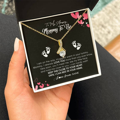 Alluring Beauty Necklace 18K Yellow Gold Finish | Personalized To My Mommy To Be Necklace Never ending From Baby Bump For First Time Mom Pregnant Happy 1st Mothers Day Jewelry Customized Gift Box Message Card | teecentury