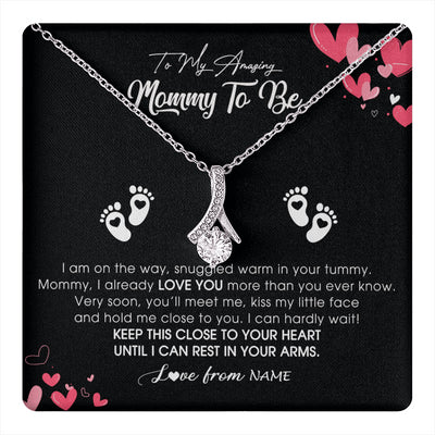 Alluring Beauty Necklace 14K White Gold Finish | 1 | Personalized To My Mommy To Be Necklace Never ending From Baby Bump For First Time Mom Pregnant Happy 1st Mothers Day Jewelry Customized Gift Box Message Card | teecentury