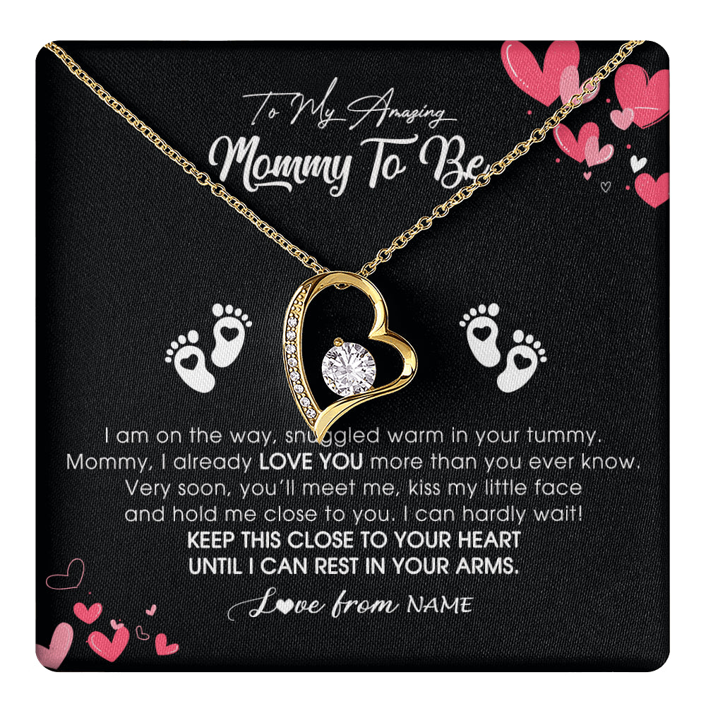 Forever Love Necklace 18K Yellow Gold Finish | 1 | Personalized To My Mommy To Be Necklace Never ending From Baby Bump For First Time Mom Pregnant Happy 1st Mothers Day Jewelry Customized Gift Box Message Card | teecentury
