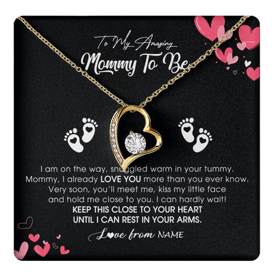 Forever Love Necklace 18K Yellow Gold Finish | 1 | Personalized To My Mommy To Be Necklace Never ending From Baby Bump For First Time Mom Pregnant Happy 1st Mothers Day Jewelry Customized Gift Box Message Card | teecentury
