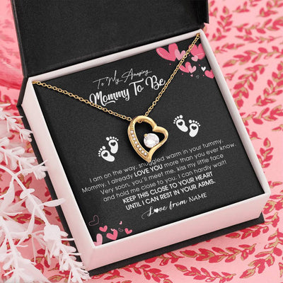 Forever Love Necklace 18K Yellow Gold Finish | Personalized To My Mommy To Be Necklace Never ending From Baby Bump For First Time Mom Pregnant Happy 1st Mothers Day Jewelry Customized Gift Box Message Card | teecentury