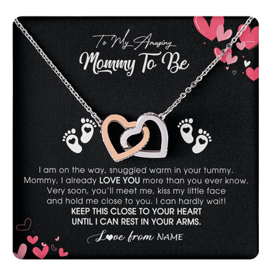 Interlocking Hearts Necklace Stainless Steel & Rose Gold Finish | 1 | Personalized To My Mommy To Be Necklace Never ending From Baby Bump For First Time Mom Pregnant Happy 1st Mothers Day Jewelry Customized Gift Box Message Card | teecentury