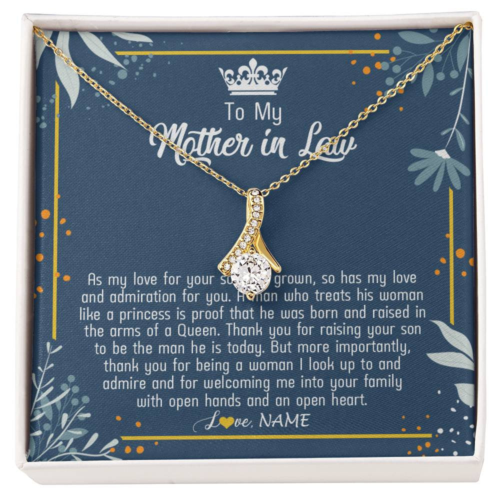 Alluring Beauty Necklace 18K Yellow Gold Finish | Personalized To My Mother In Law Necklace As My Love For Your Son Mother's Day Husband's Mom Birthday Anniversary Christmas Customized Gift Box Message Card | teecentury