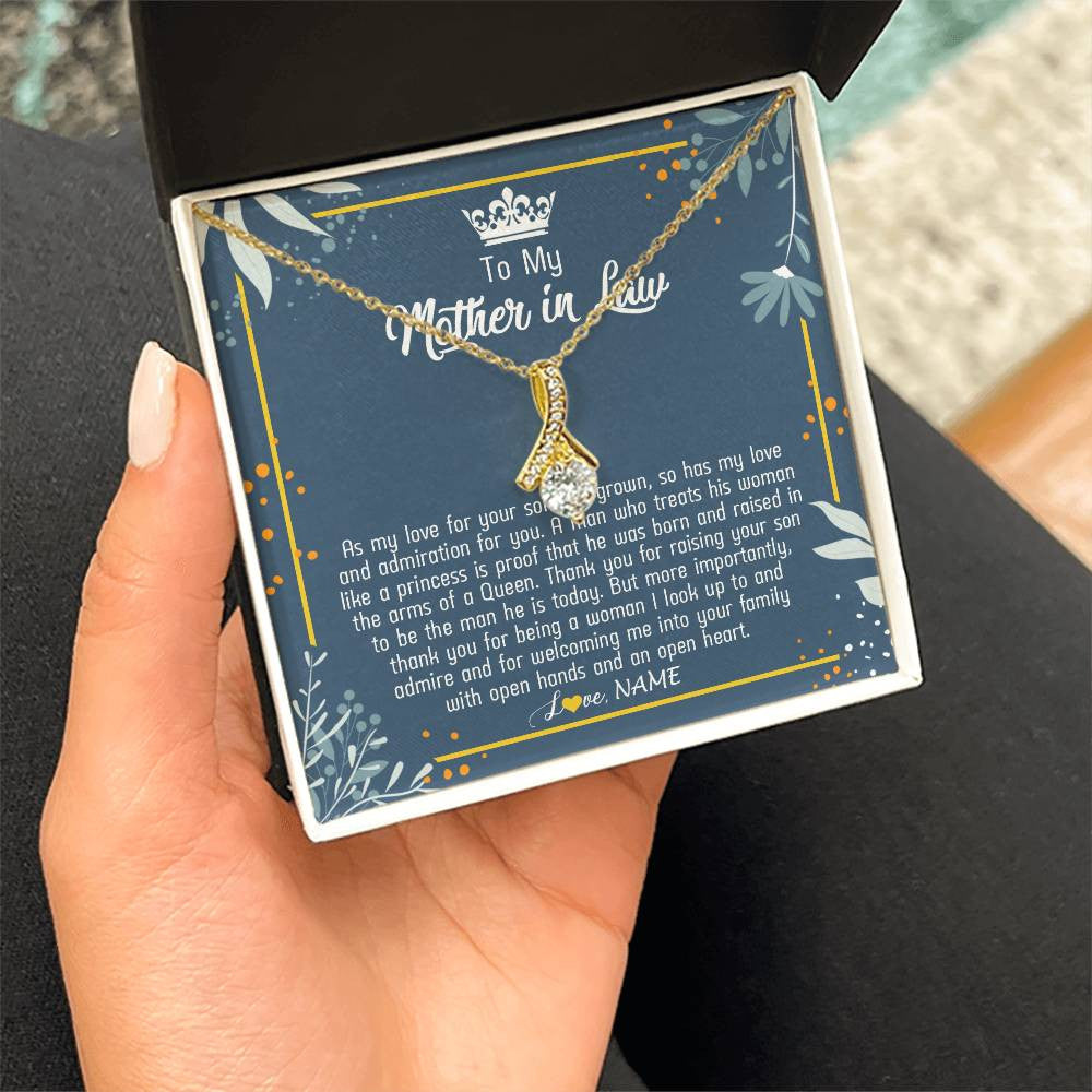 Alluring Beauty Necklace 18K Yellow Gold Finish | Personalized To My Mother In Law Necklace As My Love For Your Son Mother's Day Husband's Mom Birthday Anniversary Christmas Customized Gift Box Message Card | teecentury