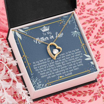 Forever Love Necklace 18K Yellow Gold Finish | Personalized To My Mother In Law Necklace As My Love For Your Son Mother's Day Husband's Mom Birthday Anniversary Christmas Customized Gift Box Message Card | teecentury