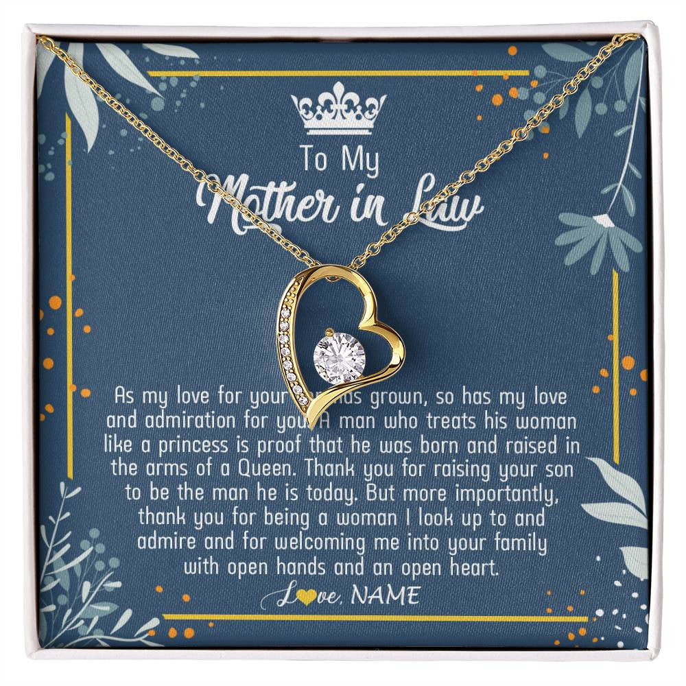 Forever Love Necklace 18K Yellow Gold Finish | Personalized To My Mother In Law Necklace As My Love For Your Son Mother's Day Husband's Mom Birthday Anniversary Christmas Customized Gift Box Message Card | teecentury