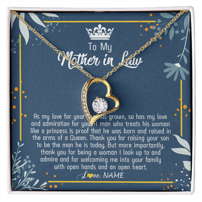 Forever Love Necklace 18K Yellow Gold Finish | Personalized To My Mother In Law Necklace As My Love For Your Son Mother's Day Husband's Mom Birthday Anniversary Christmas Customized Gift Box Message Card | teecentury