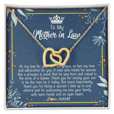 Interlocking Hearts Necklace 18K Yellow Gold Finish | Personalized To My Mother In Law Necklace As My Love For Your Son Mother's Day Husband's Mom Birthday Anniversary Christmas Customized Gift Box Message Card | teecentury