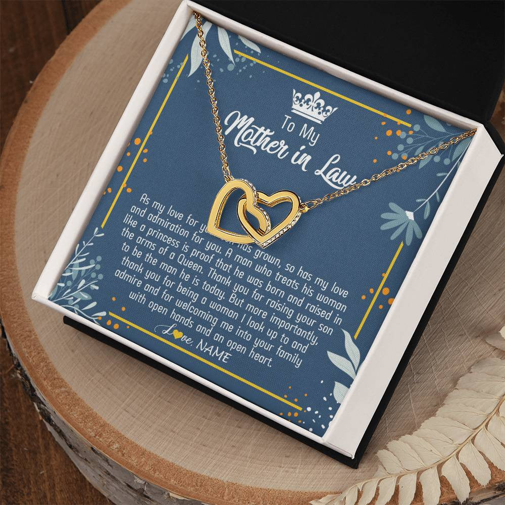 Interlocking Hearts Necklace 18K Yellow Gold Finish | Personalized To My Mother In Law Necklace As My Love For Your Son Mother's Day Husband's Mom Birthday Anniversary Christmas Customized Gift Box Message Card | teecentury