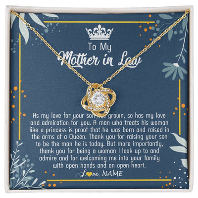 Love Knot Necklace 18K Yellow Gold Finish | Personalized To My Mother In Law Necklace As My Love For Your Son Mother's Day Husband's Mom Birthday Anniversary Christmas Customized Gift Box Message Card | teecentury