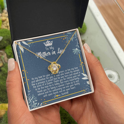 Love Knot Necklace 18K Yellow Gold Finish | Personalized To My Mother In Law Necklace As My Love For Your Son Mother's Day Husband's Mom Birthday Anniversary Christmas Customized Gift Box Message Card | teecentury