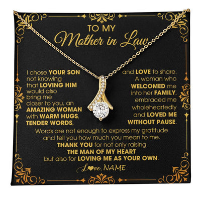 Alluring Beauty Necklace 18K Yellow Gold Finish | 1 | Personalized To My Mother In Law Necklace From Daughter I Chose You Son Mother In Law Mothers Day Birthday Wedding Christmas Customized Gift Box Message Card | teecentury