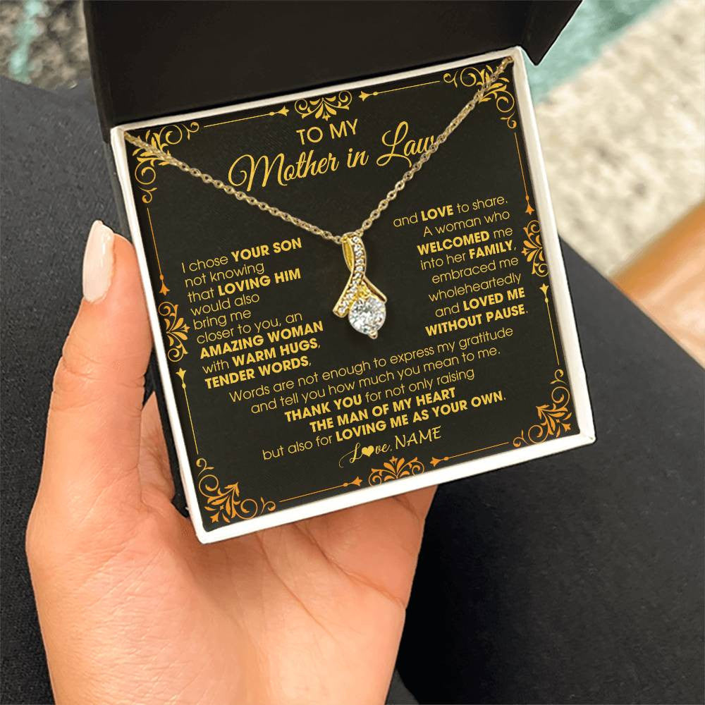 Alluring Beauty Necklace 18K Yellow Gold Finish | 2 | Personalized To My Mother In Law Necklace From Daughter I Chose You Son Mother In Law Mothers Day Birthday Wedding Christmas Customized Gift Box Message Card | teecentury