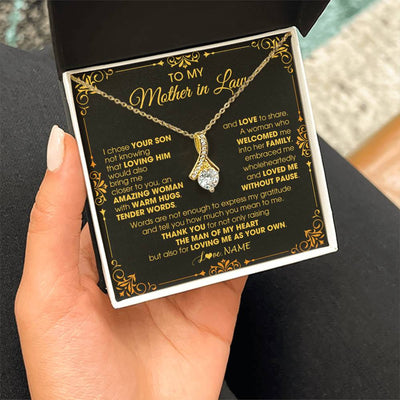 Alluring Beauty Necklace 18K Yellow Gold Finish | 2 | Personalized To My Mother In Law Necklace From Daughter I Chose You Son Mother In Law Mothers Day Birthday Wedding Christmas Customized Gift Box Message Card | teecentury