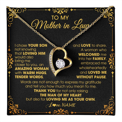 Forever Love Necklace 18K Yellow Gold Finish | 1 | Personalized To My Mother In Law Necklace From Daughter I Chose You Son Mother In Law Mothers Day Birthday Wedding Christmas Customized Gift Box Message Card | teecentury