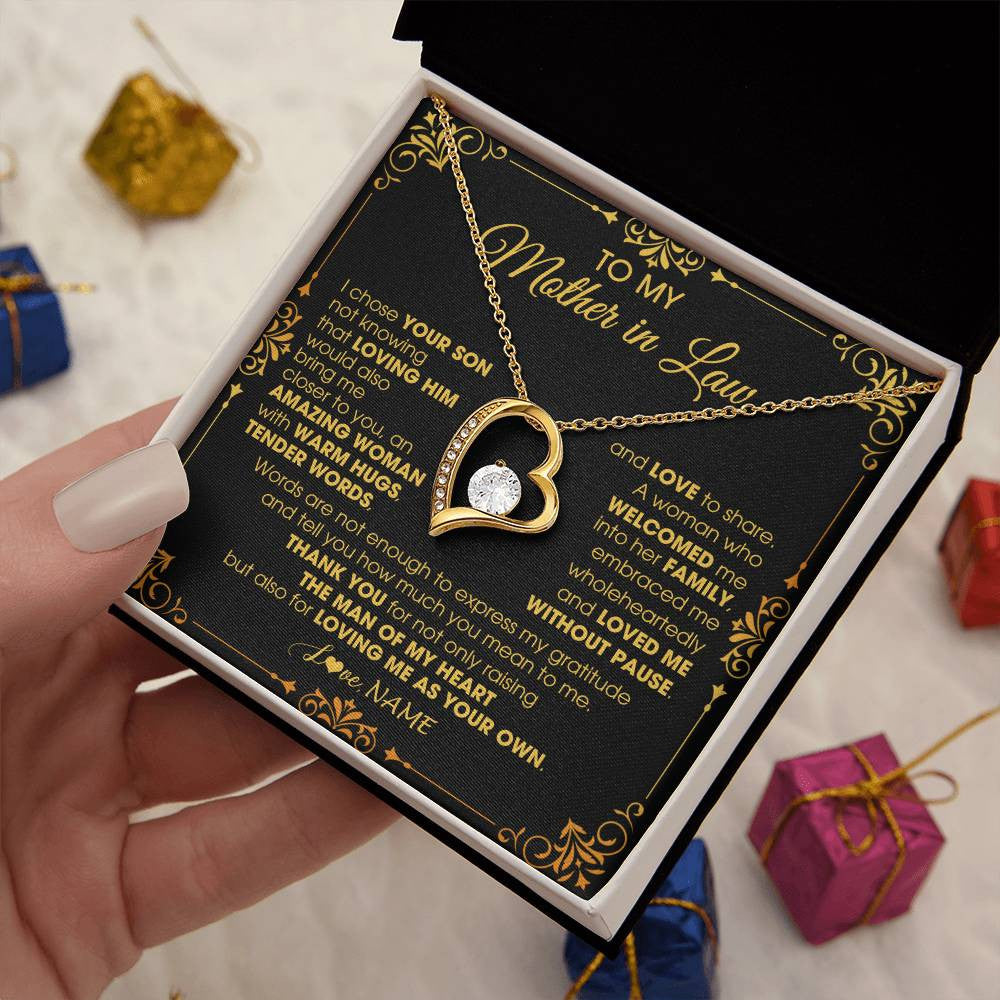 Forever Love Necklace 18K Yellow Gold Finish | 2 | Personalized To My Mother In Law Necklace From Daughter I Chose You Son Mother In Law Mothers Day Birthday Wedding Christmas Customized Gift Box Message Card | teecentury