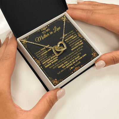 Interlocking Hearts Necklace 18K Yellow Gold Finish | 2 | Personalized To My Mother In Law Necklace From Daughter I Chose You Son Mother In Law Mothers Day Birthday Wedding Christmas Customized Gift Box Message Card | teecentury