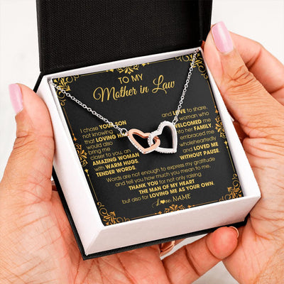 Interlocking Hearts Necklace | Personalized To My Mother In Law Necklace From Daughter I Chose You Son Mother In Law Mothers Day Birthday Wedding Christmas Customized Gift Box Message Card | teecentury