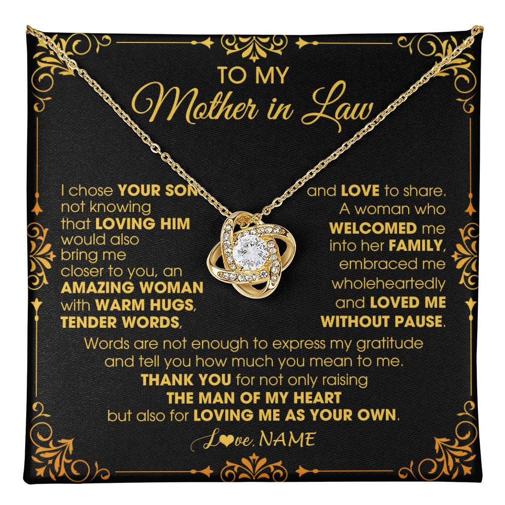 Love Knot Necklace 18K Yellow Gold Finish | 1 | Personalized To My Mother In Law Necklace From Daughter I Chose You Son Mother In Law Mothers Day Birthday Wedding Christmas Customized Gift Box Message Card | teecentury