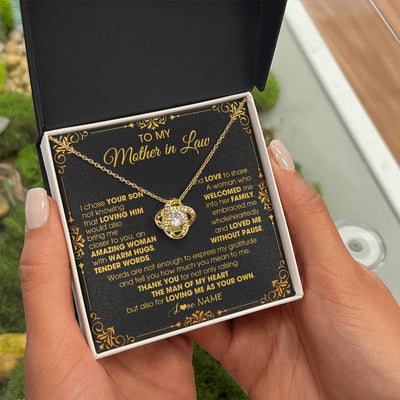 Love Knot Necklace 18K Yellow Gold Finish | 2 | Personalized To My Mother In Law Necklace From Daughter I Chose You Son Mother In Law Mothers Day Birthday Wedding Christmas Customized Gift Box Message Card | teecentury