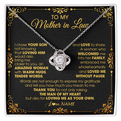 Love Knot Necklace | Personalized To My Mother In Law Necklace From Daughter I Chose You Son Mother In Law Mothers Day Birthday Wedding Christmas Customized Gift Box Message Card | teecentury