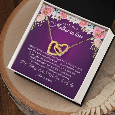 Interlocking Hearts Necklace 18K Yellow Gold Finish | Personalized To My Mother In Law Necklace Thank You Mother In Law Wedding Day Birthday Monthers Day Christmas Jewelry Pendant Customized Gift Box Message Card | teecentury
