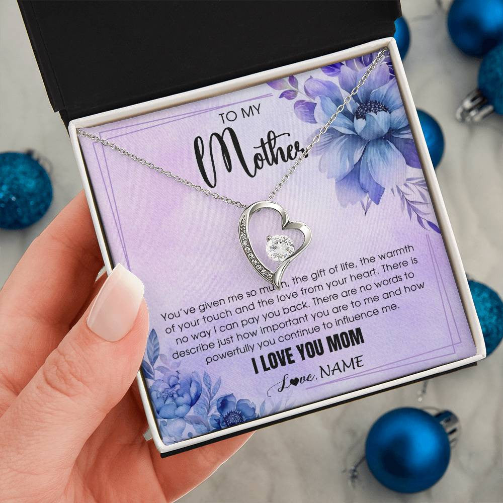 Forever Love Necklace 14K White Gold Finish | 2 | Personalized To My Mother Necklace From Daughter Son I Love You Mom Birthday Gifts Mothers Day Thanksgiving Jewelry Christmas Customized Gift Box Message Card | teecentury