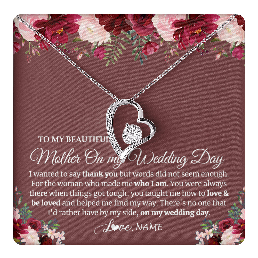 Forever Love Necklace 14K White Gold Finish | 1 | Personalized To My Mother On My Wedding Day Necklace From Daughter Bride To Mom I Wanted To Say Thank You Mother Jewelry Customized Gift Box Message Card | teecentury