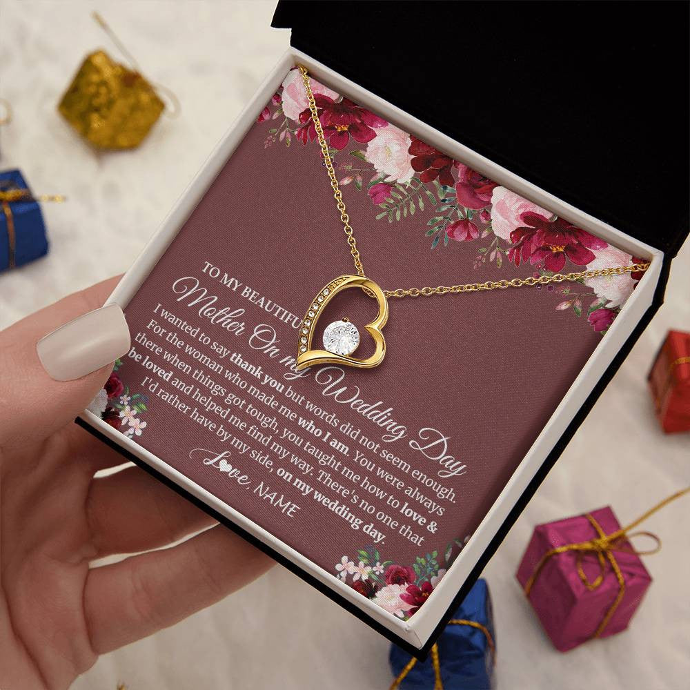 Forever Love Necklace 18K Yellow Gold Finish | 2 | Personalized To My Mother On My Wedding Day Necklace From Daughter Bride To Mom I Wanted To Say Thank You Mother Jewelry Customized Gift Box Message Card | teecentury