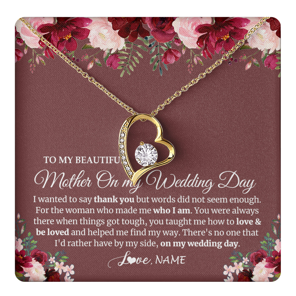Forever Love Necklace 18K Yellow Gold Finish | 1 | Personalized To My Mother On My Wedding Day Necklace From Daughter Bride To Mom I Wanted To Say Thank You Mother Jewelry Customized Gift Box Message Card | teecentury