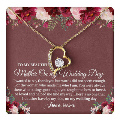 Forever Love Necklace 18K Yellow Gold Finish | 1 | Personalized To My Mother On My Wedding Day Necklace From Daughter Bride To Mom I Wanted To Say Thank You Mother Jewelry Customized Gift Box Message Card | teecentury
