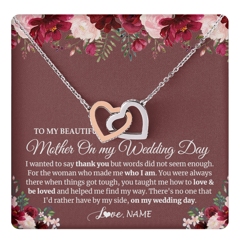 Interlocking Hearts Necklace Stainless Steel & Rose Gold Finish | 1 | Personalized To My Mother On My Wedding Day Necklace From Daughter Bride To Mom I Wanted To Say Thank You Mother Jewelry Customized Gift Box Message Card | teecentury