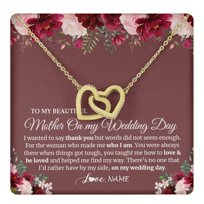 Interlocking Hearts Necklace 18K Yellow Gold Finish | 1 | Personalized To My Mother On My Wedding Day Necklace From Daughter Bride To Mom I Wanted To Say Thank You Mother Jewelry Customized Gift Box Message Card | teecentury