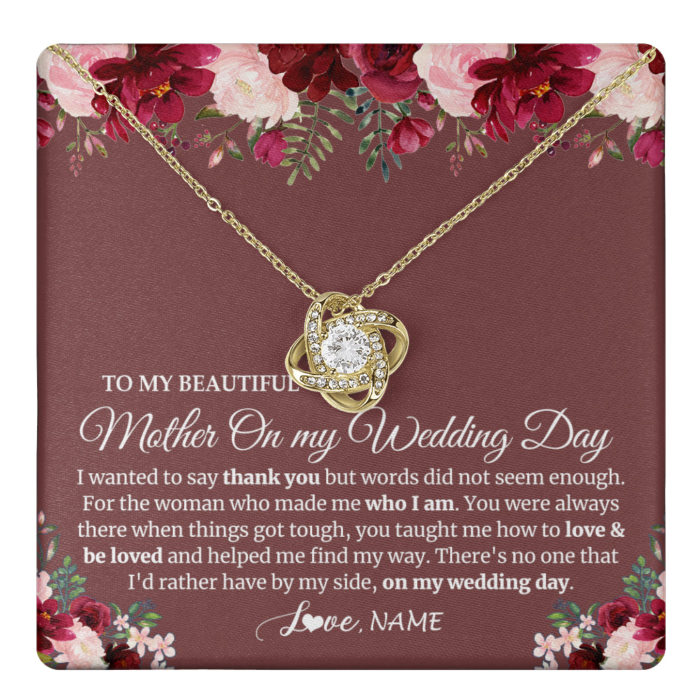 Love Knot Necklace 18K Yellow Gold Finish | 1 | Personalized To My Mother On My Wedding Day Necklace From Daughter Bride To Mom I Wanted To Say Thank You Mother Jewelry Customized Gift Box Message Card | teecentury