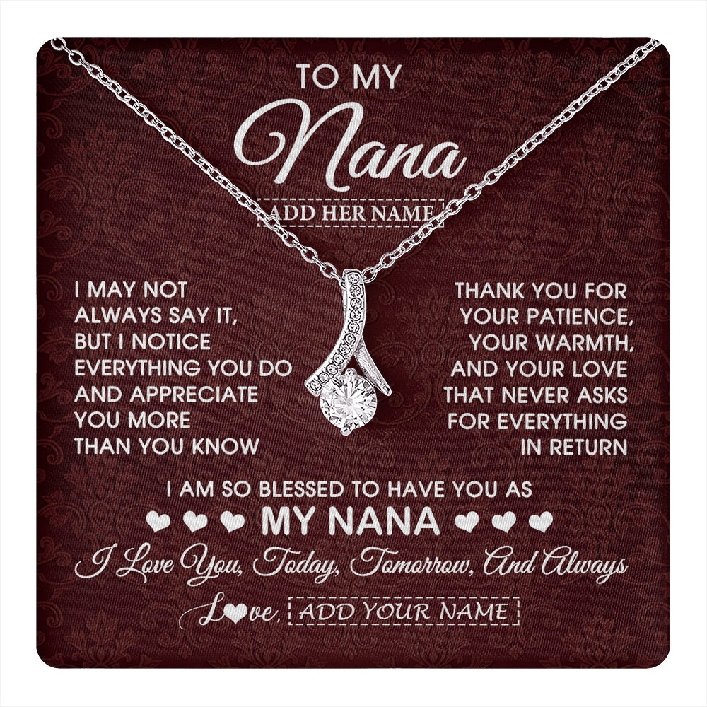 Alluring Beauty Necklace 14K White Gold Finish | 1 | Personalized To My Nana Gifts From Granddaughter Necklace Meaningful Jewelry Pendant Gifts For Nana Mothers Day Birthday Christmas Custom Gift Box Message Card | https://teecentury.