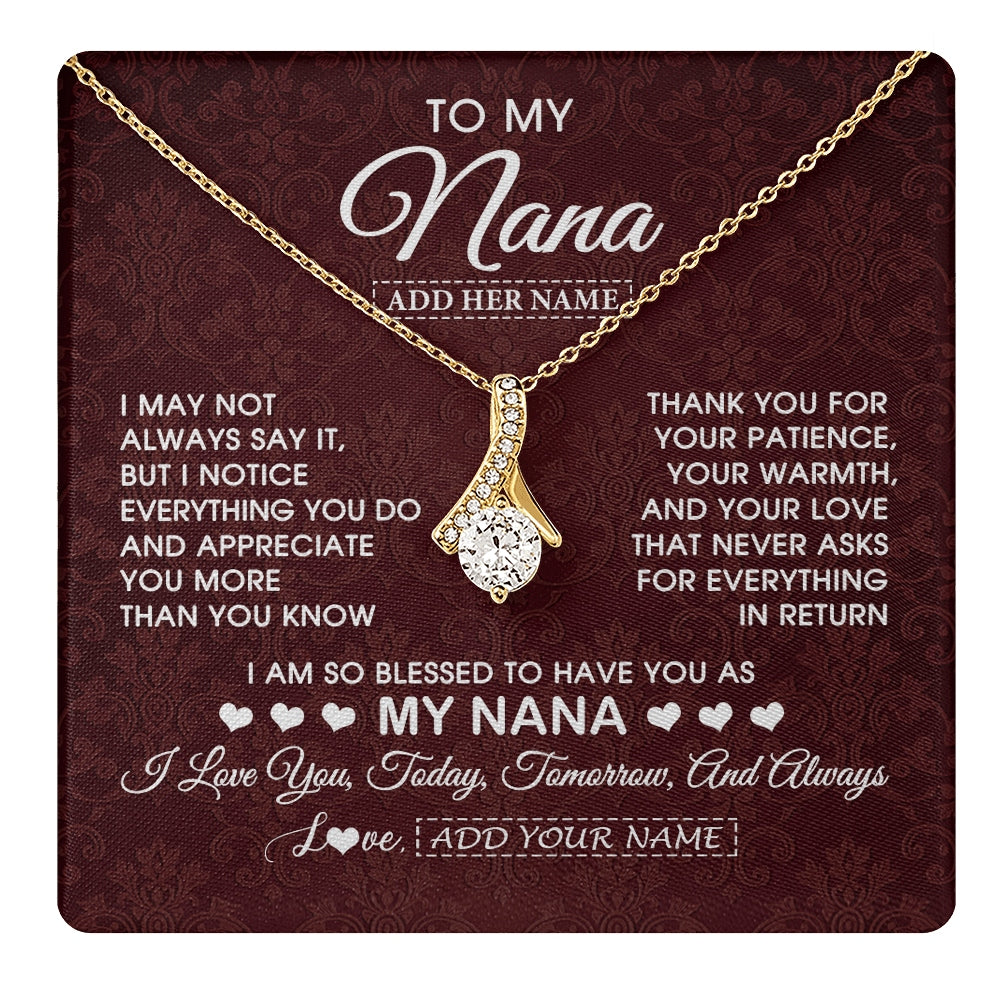 Alluring Beauty Necklace 18K Yellow Gold Finish | 1 | Personalized To My Nana Gifts From Granddaughter Necklace Meaningful Jewelry Pendant Gifts For Nana Mothers Day Birthday Christmas Custom Gift Box Message Card | https://teecentury.
