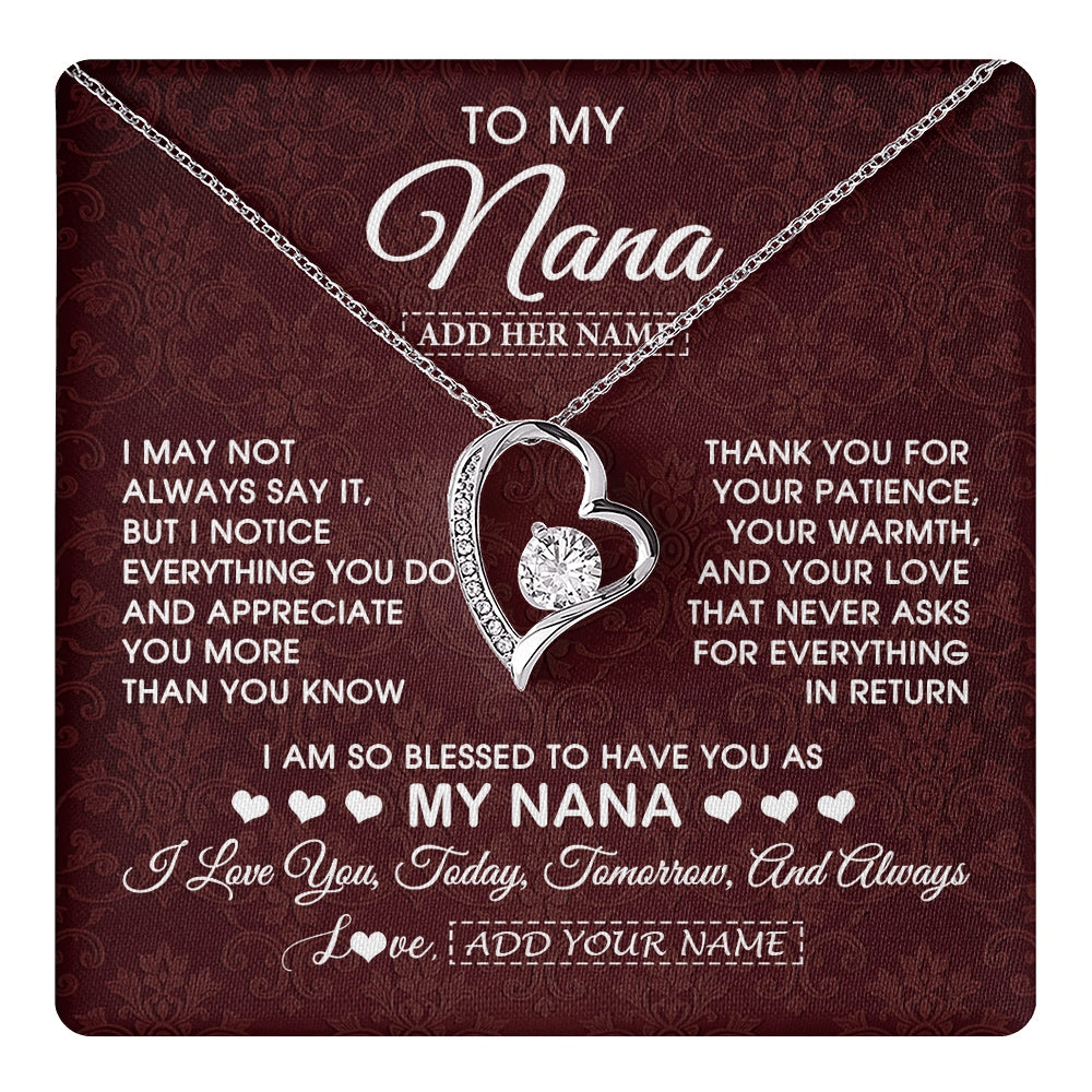 Forever Love Necklace 14K White Gold Finish | 1 | Personalized To My Nana Gifts From Granddaughter Necklace Meaningful Jewelry Pendant Gifts For Nana Mothers Day Birthday Christmas Custom Gift Box Message Card | https://teecentury.