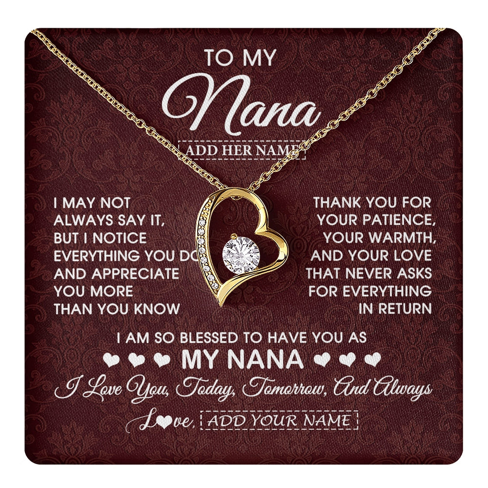 Forever Love Necklace 18K Yellow Gold Finish | 1 | Personalized To My Nana Gifts From Granddaughter Necklace Meaningful Jewelry Pendant Gifts For Nana Mothers Day Birthday Christmas Custom Gift Box Message Card | https://teecentury.