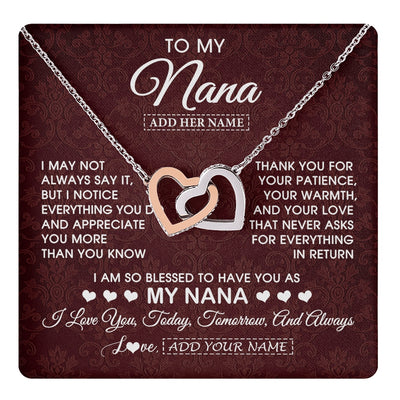 Interlocking Hearts Necklace Stainless Steel & Rose Gold Finish | 1 | Personalized To My Nana Gifts From Granddaughter Necklace Meaningful Jewelry Pendant Gifts For Nana Mothers Day Birthday Christmas Custom Gift Box Message Card | https://teecentury.