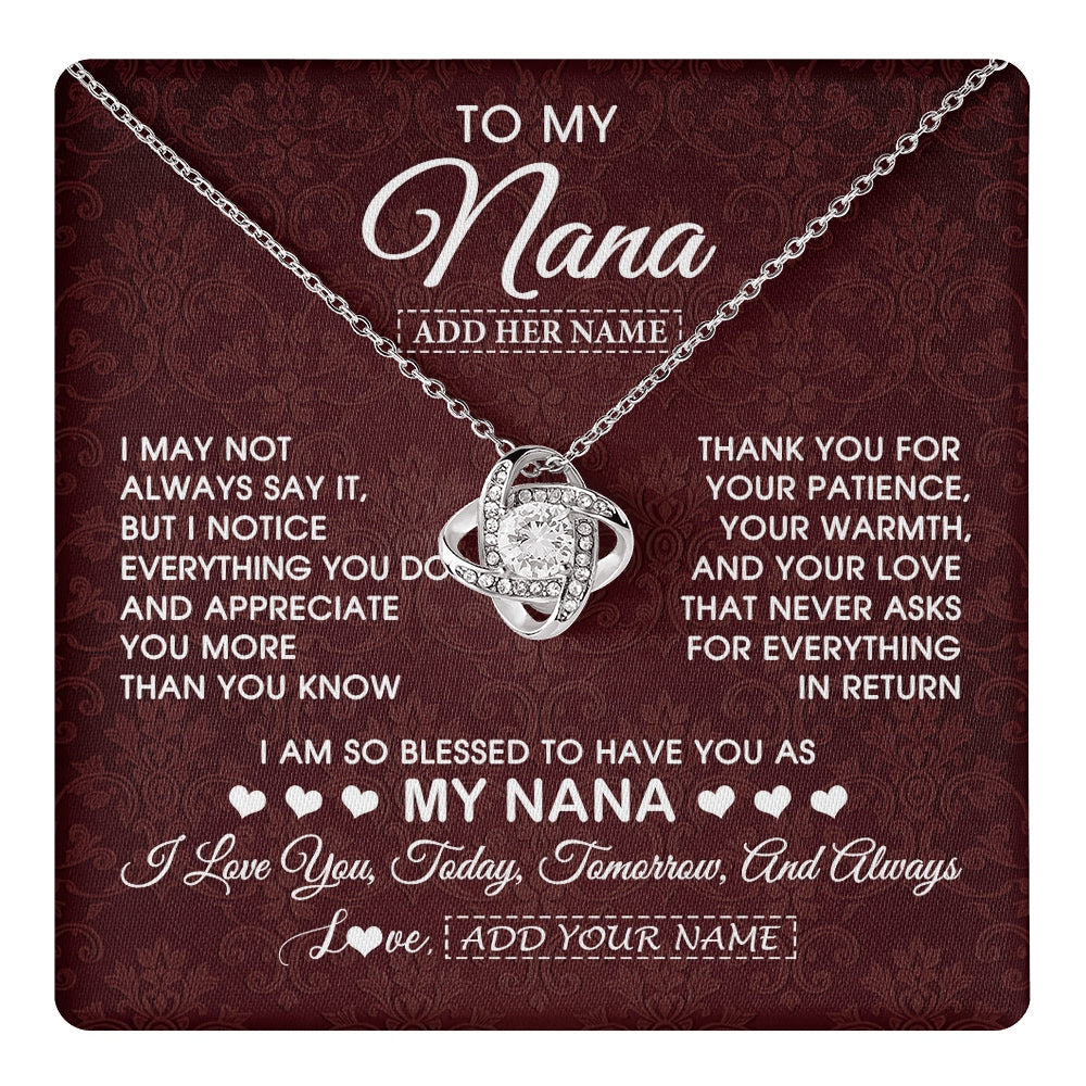 Love Knot Necklace 14K White Gold Finish | 1 | Personalized To My Nana Gifts From Granddaughter Necklace Meaningful Jewelry Pendant Gifts For Nana Mothers Day Birthday Christmas Custom Gift Box Message Card | https://teecentury.