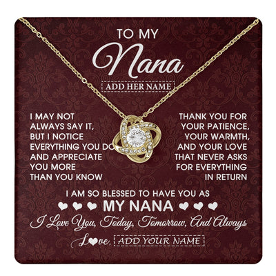 Love Knot Necklace 18K Yellow Gold Finish | 1 | Personalized To My Nana Gifts From Granddaughter Necklace Meaningful Jewelry Pendant Gifts For Nana Mothers Day Birthday Christmas Custom Gift Box Message Card | https://teecentury.