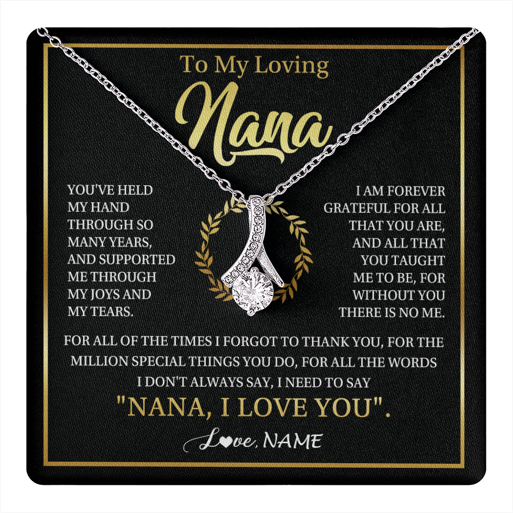 Alluring Beauty Necklace 14K White Gold Finish | 1 | Personalized To My Nana Gifts Necklace From Granddaughter Grandson Grateful Thank You Nana Birthday Mothers Day Christmas Customized Gift Box Message Card | teecentury