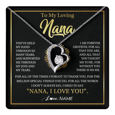 Forever Love Necklace 14K White Gold Finish | 1 | Personalized To My Nana Gifts Necklace From Granddaughter Grandson Grateful Thank You Nana Birthday Mothers Day Christmas Customized Gift Box Message Card | teecentury